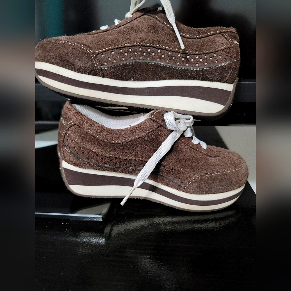 Skechers Kids Brown Suede Sneakers with White Trim